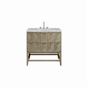 James Martin Vanities Emmeline 36" Free Standing Single Basin Ash Wood Vanity Set with Stone Composite Top and Rectangular Sink - Victorian Silver Pebble Oak