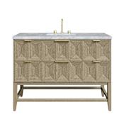 James Martin Vanities Emmeline 48" Single Basin Ash Wood Vanity Set with 3cm Carrara White Marble Vanity Top, Rectangular Sink and USB Port - 8" Faucet Centers Pebble Oak