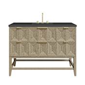 James Martin Vanities Emmeline 48" Single Basin Ash Wood Vanity Set with 3cm Charcoal Soapstone Silestone Quartz Vanity Top and Rectangular Sink - 8" Faucet Centers Pebble Oak