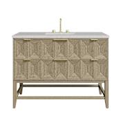 James Martin Vanities Emmeline 48" Single Basin Ash Wood Vanity Set with 3cm Eternal Jasmine Pearl Silestone Quartz Vanity Top and Rectangular Sink - 8" Faucet Centers Pebble Oak