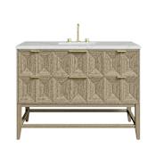 James Martin Vanities Emmeline 48" Single Basin Ash Wood Vanity Set with 3cm Ethereal Noctis Silestone Quartz Vanity Top, and Rectangular Sink - 8" Faucet Centers Pebble Oak