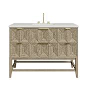 James Martin Vanities Emmeline 48" Single Basin Ash Wood Vanity Set with 3cm Lime Delight Silestone Quartz Vanity Top, and Rectangular Sink - 8" Faucet Centers Pebble Oak