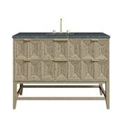 James Martin Vanities Emmeline 48" Single Basin Ash Wood Vanity Set with 3cm Parisien Bleu Silestone Quartz Vanity Top, and Rectangular Sink - 8" Faucet Centers Pebble Oak