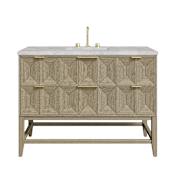 James Martin Vanities Emmeline 48" Single Basin Ash Wood Vanity Set with 3cm Victorian Silver Silestone Quartz Vanity Top, and Rectangular Sink - 8" Faucet Centers Pebble Oak