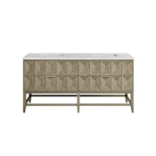 James Martin Vanities Emmeline 72" Free Standing Double Basin Vanity Set with Cabinet and Quartz Vanity Top Pebble Oak / Eternal Jasmine Pearl