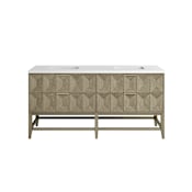 James Martin Vanities Emmeline 72" Free Standing Double Basin Vanity Set with Cabinet and Quartz Vanity Top Pebble Oak / White Zeus