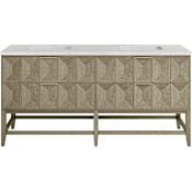 James Martin Vanities Emmeline 72" Free Standing Double Basin Ash Wood Vanity Set with Eternal Jasmine Pearl Stone Composite Top and Rectangular Sinks Pebble Oak