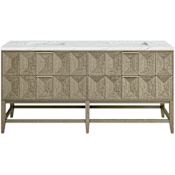 James Martin Vanities Emmeline 72" Free Standing Double Basin Ash Wood Vanity Set with Ethereal Noctis Stone Composite Top and Rectangular Sinks Pebble Oak