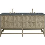 James Martin Vanities Emmeline 72" Free Standing Double Basin Ash Wood Vanity Set with Parisien Bleu Stone Composite Top and Rectangular Sinks Pebble Oak