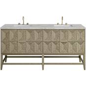 James Martin Vanities Emmeline 72" Free Standing Double Basin Ash Wood Vanity Set with Victorian Silver Stone Composite Top and Rectangular Sinks Pebble Oak