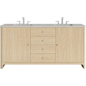 James Martin Vanities Gracyn 72" Free Standing Double Basin Vanity Set with Stone Composite Top, Rectangular Sinks, USB Port and Electrical Outlet Coastal DriftWood