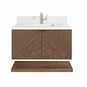 James Martin Vanities Marcello 36" Single Basin Wood Vanity Set with 3cm White Zeus Silestone Quartz Vanity Top, Backsplash and Rectangular Sink Chestnut