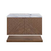 James Martin Vanities Marcello 36" Wall Mounted Single Basin Vanity Set with Cabinet and Marble Vanity Top Chestnut / Carrara Marble