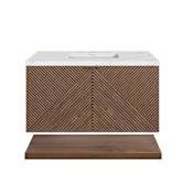 James Martin Vanities Marcello 36" Wall Mounted Single Basin Vanity Set with Cabinet and Quartz Vanity Top Chestnut / Ethereal Noctis