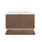 James Martin Vanities Marcello 36" Wall Mounted Single Basin Vanity Set with Cabinet and Quartz Vanity Top Chestnut / White Zeus