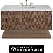 James Martin Vanities Marcello 48" Wall Mounted Single Basin Acacia Wood Vanity Set with Ethereal Noctis Silestone Top, Rectangular Sink, and Matching Mirror Chestnut