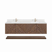 James Martin Vanities Marcello 72" Double Basin Wood Vanity Set with 3cm White Zeus Silestone Quartz Vanity Top, Backsplash and Rectangular Sinks Chestnut