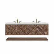 James Martin Vanities Marcello 72" Double Basin Wood Vanity Set with 3cm Lime Delight Silestone Quartz Vanity Top and Rectangular Sinks Chestnut