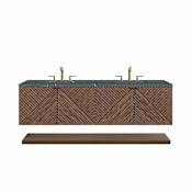 James Martin Vanities Marcello 72" Double Basin Wood Vanity Set with 3cm Parisien Bleu Silestone Quartz Vanity Top and Rectangular Sinks Chestnut