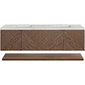 James Martin Vanities Marcello 72" Wall Mounted Double Basin Vanity Set with Eternal Jasmine Pearl Stone Composite Top and Rectangular Sinks Chestnut