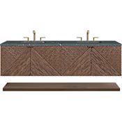 James Martin Vanities Marcello 72" Wall Mounted Double Basin Vanity Set with Parisien Bleu Stone Composite Top and Rectangular Sinks Chestnut