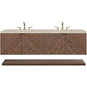 James Martin Vanities Marcello 72" Wall Mounted Double Basin Vanity Set with Solid Surface Top and Rectangular Sinks Chestnut