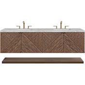 James Martin Vanities Marcello 72" Wall Mounted Double Basin Vanity Set with Victorian Silver Stone Composite Top and Rectangular Sinks Chestnut