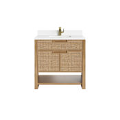 James Martin Vanities Solene 36" Free Standing Single Basin Vanity Set with Quartz Top and Rectangular Sink Seaside Oak