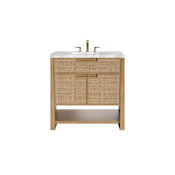 James Martin Vanities Solene 36" Free Standing Single Basin Poplar Wood Vanity Set with Marble Top and Rectangular Sink Seaside Oak