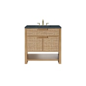 James Martin Vanities Solene 36" Free Standing Single Basin Poplar Wood Vanity Set with Quartz Top and Rectangular Sink Seaside Oak