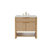 James Martin Vanities Solene 36" Free Standing Single Basin Poplar Wood Vanity Set with Quartz Top and Rectangular Sink Seaside Oak