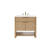 James Martin Vanities Solene 36" Free Standing Single Basin Poplar Wood Vanity Set with Quartz Top and Rectangular Sink Seaside Oak