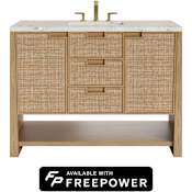 James Martin Vanities Solene 48" Free Standing Single Basin Oak Wood Vanity Set with Victorian Silver Silestone Top, Rectangular Sink, and Matching Mirror Seaside Oak