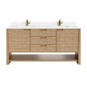 James Martin Vanities Solene 72" Free Standing Double Basin Vanity Set with Quartz Top and Rectangular Sinks Seaside Oak