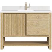 James Martin Vanities Marigot 48" Single Basin Wood Vanity Set with 3cm White Zeus Silestone Quartz Vanity Top, Rectangular Sink and Electrical Outlet - Single Faucet Hole Sunwashed Oak
