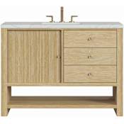 James Martin Vanities Marigot 48" Single Basin Wood Vanity Set with 3cm Ethereal Noctis Silestone Quartz Vanity Top, Rectangular Sink and Outlet - 8" Faucet Centers Sunwashed Oak