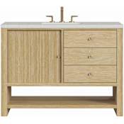 James Martin Vanities Marigot 48" Single Basin Wood Vanity Set with 3cm Lime Delight Silestone Quartz Vanity Top, Rectangular Sink and Electrical Outlet - 8" Faucet Centers Sunwashed Oak