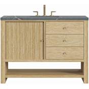 James Martin Vanities Marigot 48" Single Basin Wood Vanity Set with 3cm Parisien Bleu Silestone Quartz Vanity Top, Rectangular Sink and Outlet - 8" Faucet Centers Sunwashed Oak