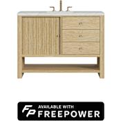 James Martin Vanities Marigot 48" Free Standing Single Basin Ash Wood Vanity Set with Ethereal Noctis Silestone Top, Rectangular Sink, and Matching Mirror Sunwashed Oak