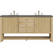 James Martin Vanities Marigot 72" Double Basin Wood Vanity Set with 3cm Charcoal Soapstone Silestone Quartz Vanity Top and Rectangular Sinks - 8" Faucet Centers Sunwashed Oak