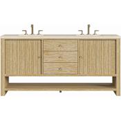 James Martin Vanities Marigot 72" Double Basin Wood Vanity Set with 3cm Eternal Marfil Silestone Quartz Vanity Top, Rectangular Sinks and Outlet - 8" Faucet Centers Sunwashed Oak