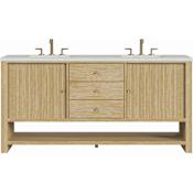 James Martin Vanities Marigot 72" Double Basin Wood Vanity Set with 3cm Lime Delight Silestone Quartz Vanity Top, Rectangular Sinks and Outlet - 8" Faucet Centers Sunwashed Oak