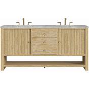 James Martin Vanities Marigot 72" Double Basin Wood Vanity Set with 3cm Victorian Silver Silestone Quartz Vanity Top and Rectangular Sinks - 8" Faucet Centers Sunwashed Oak
