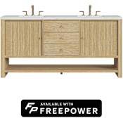 James Martin Vanities Marigot 72" Free Standing Double Basin Ash Wood Vanity Set with Ethereal Noctis Silestone Top, Rectangular Sinks, and Matching Mirrors Sunwashed Oak