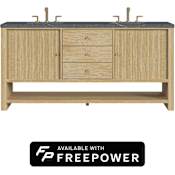 James Martin Vanities Marigot 72" Free Standing Double Basin Ash Wood Vanity Set with Parisien Bleu Silestone Top, Rectangular Sinks, and Matching Mirrors Sunwashed Oak