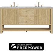 James Martin Vanities Marigot 72" Free Standing Double Basin Ash Wood Vanity Set with Victorian Silver Silestone Top, Rectangular Sinks, and Matching Mirrors Sunwashed Oak