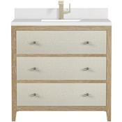 James Martin Vanities Celeste 36" Single Basin Wood Vanity Set with 3cm White Zeus Silestone Quartz Vanity Top, and Rectangular Sink - Single Faucet Hole Sunwashed Oak / Embossed Shagreen