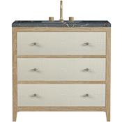 James Martin Vanities Celeste 36" Single Basin Wood Vanity Set with 3cm Parisien Bleu Silestone Quartz Vanity Top, and Rectangular Sink - 8" Faucet Centers Sunwashed Oak / Embossed Shagreen