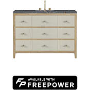 James Martin Vanities Celeste 48" Free Standing Single Basin Oak Wood Vanity Set with Parisien Bleu Silestone Top, Rectangular Sink, and Matching Mirror Sunwashed Oak / Embossed Shagreen