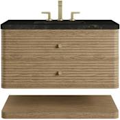 James Martin Vanities Allamari 36" Wall Mounted Single Basin Ash Wood Vanity Set with Solid Surface Top and Rectangular Sink Dune Mist